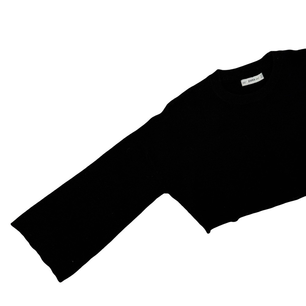 ZARA Knit Women's Designer Black Cropped Sweater Wide Kimono Sleeves Stretchy S - Picture 3 of 7